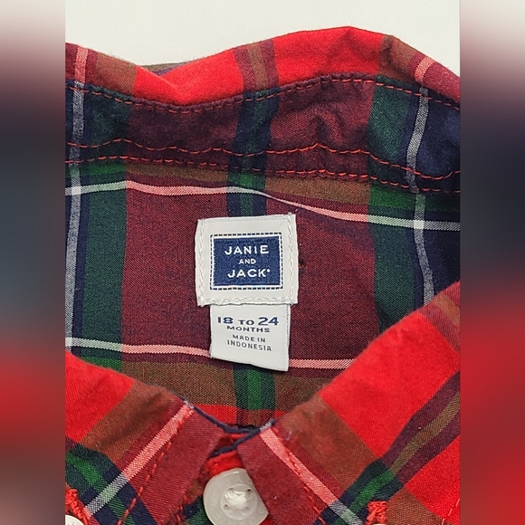 Janie and Jack baby boy holiday plaid button down shirt size 18-24 months - Picture 3 of 4